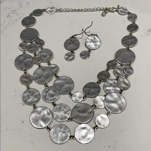 3 strand hammered silver necklace and earring set.